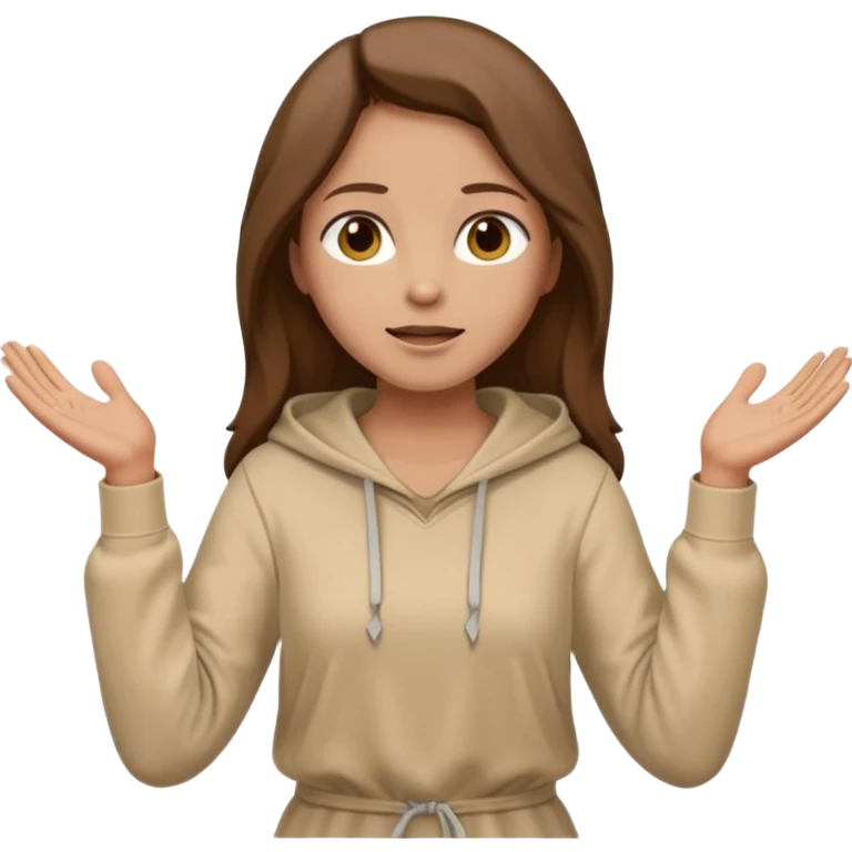 fullbody, head-to-toe, Lazarus's sister, Jesus's friend, with brown hair, beige dress, and a head hoodie, normal emoji style, arms open emoji