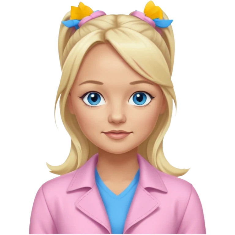 Emma Bunton with long blonde ponytail hair, blue eyes, light pink outfit emoji
