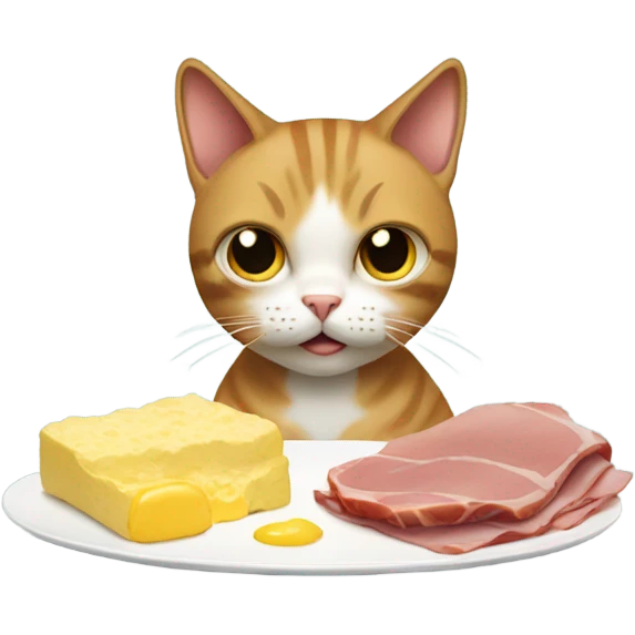 Cat eating ham and eggs emoji