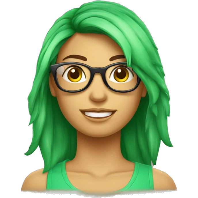 Chica con pelo largo ondulado con gafas de sol en la cabeza y ojos verdes  emoji