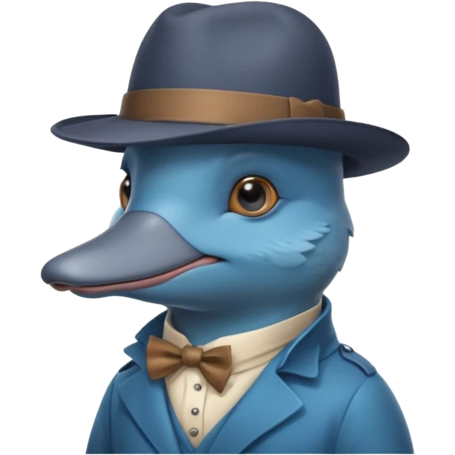 cute blue platypus with a detective hat and monocle on his eye, no  hands, looks like a platypus but blue emoji