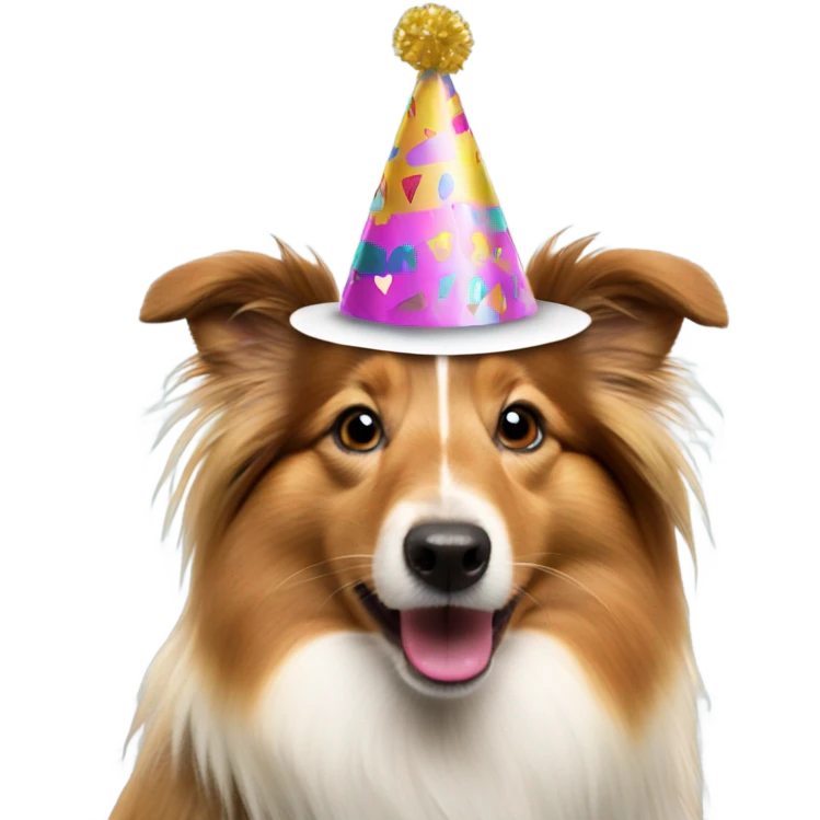 Sable Shetland sheepdog wearing a party hat  emoji