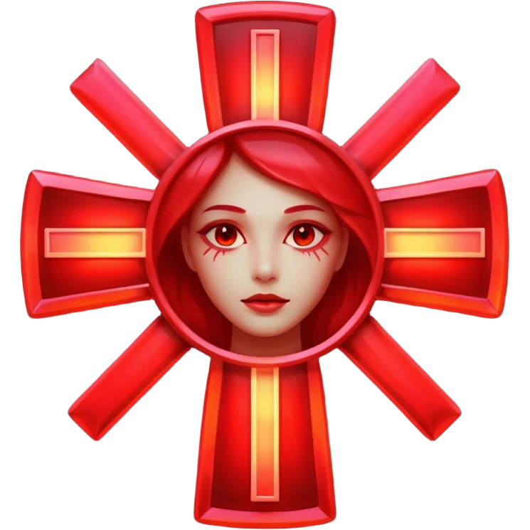 A vibrant scarlet cross made of glossy neon light, emitting a warm red aura. No background, just the glowing symbol emoji
