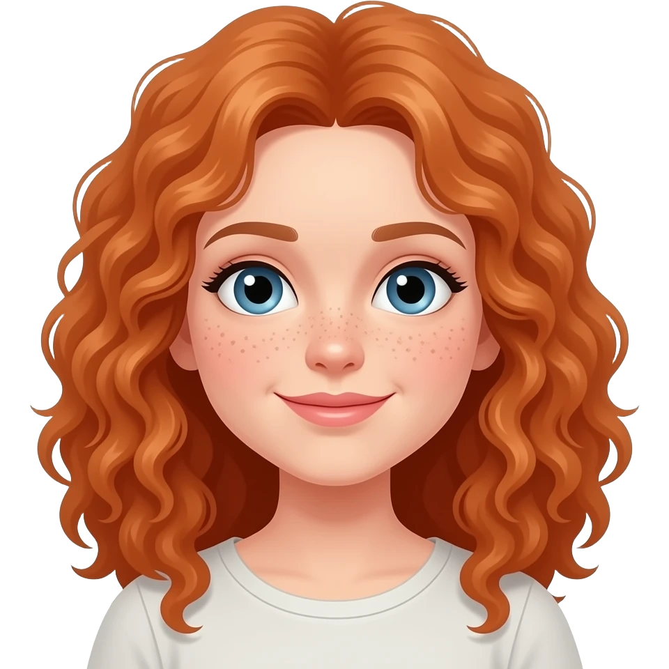 Fille rousse bouclés tâches de rousseur pêche emoji