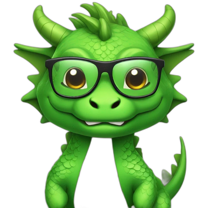 A cute asain green dragon, with cool glasses emoji