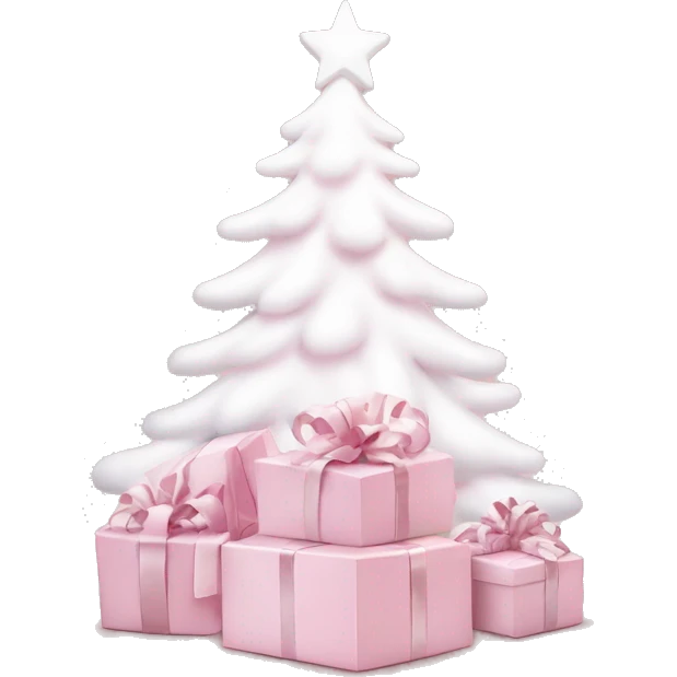 Light pink Christmas gifts under a white Christmas tree  emoji