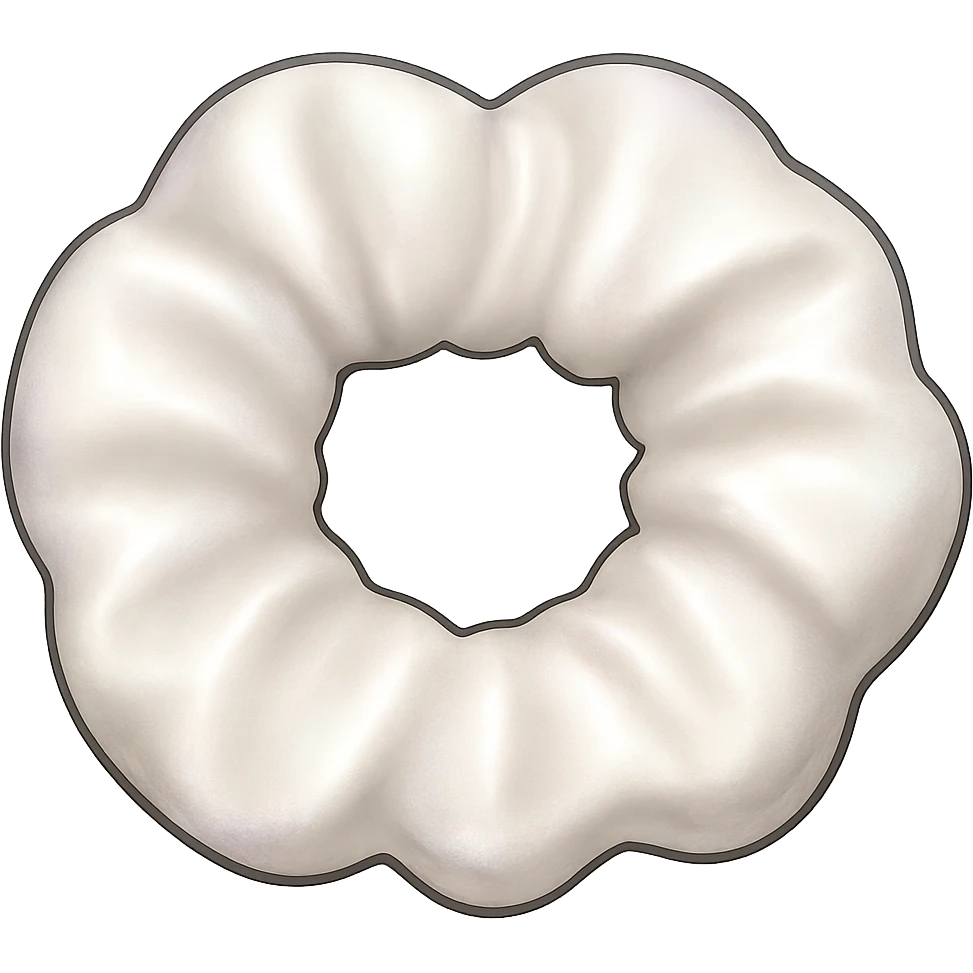 Add a shimmer effect to the small silky fluffy white scrunchie in the style of emoji (apple style emojis). Keep the shimmer subtle and delicate, enhancing the silky texture. Remove the background. emoji