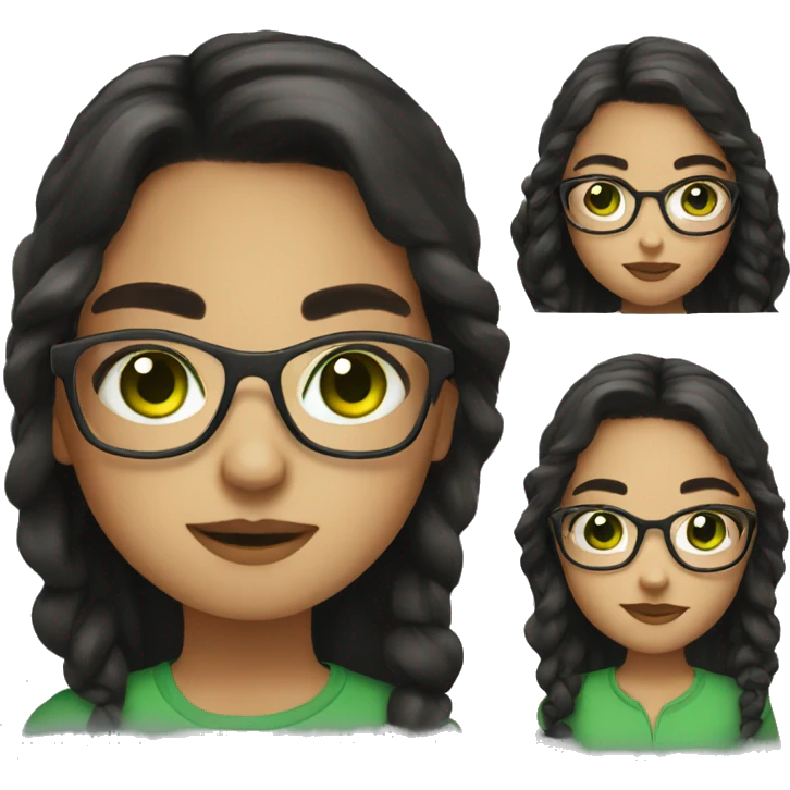 A girl with glasses and dark hair and green eyes  emoji