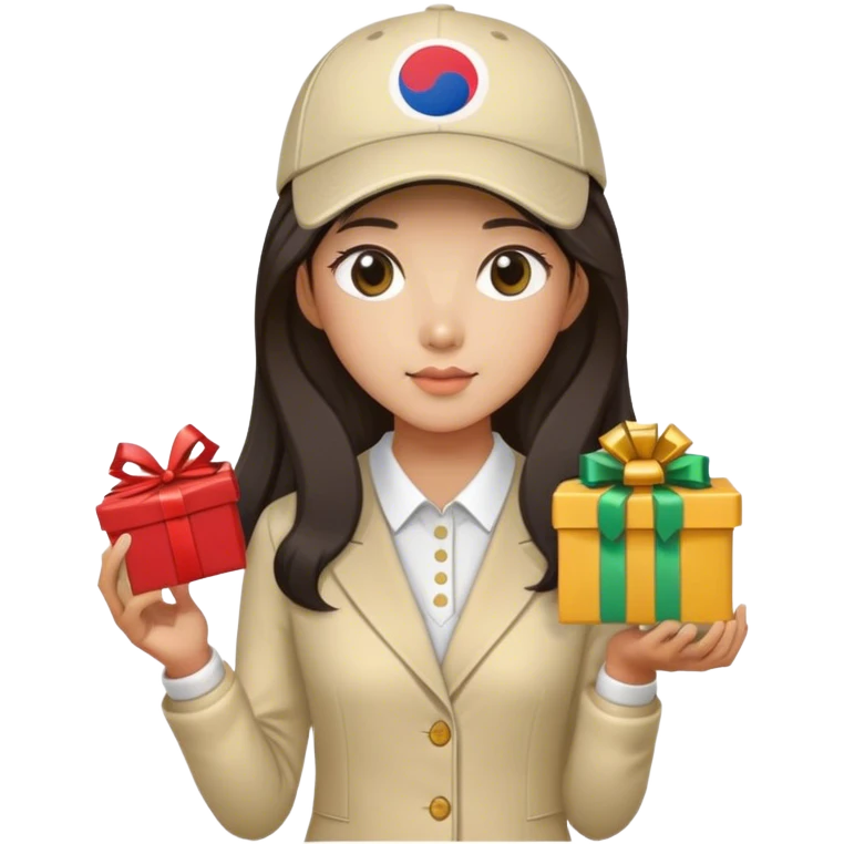 Long dark hair Korean Female Golf player with gift and nice outfit emoji