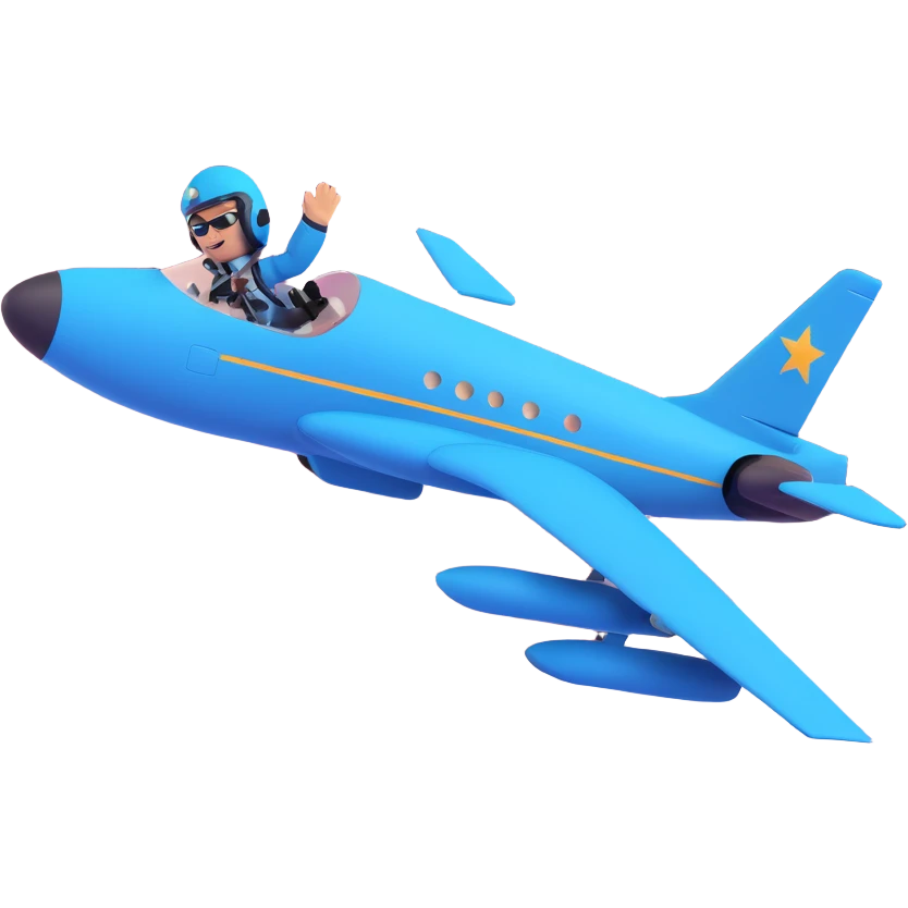 a rockstar pilot, flying a jet, musical notes, dramatic sky emoji