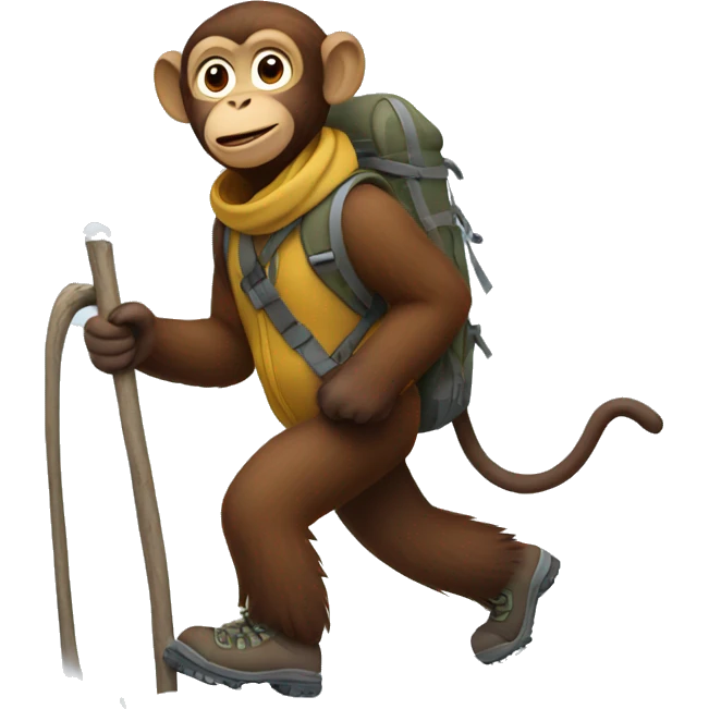 Brown monkey hiking in snow emoji