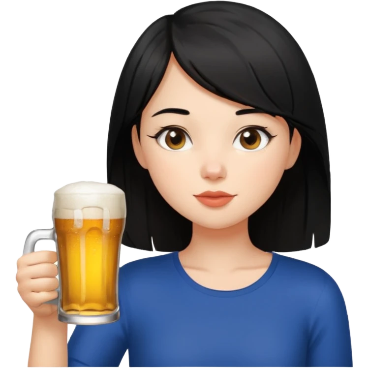 black haired girl drinking beer minimal details emoji