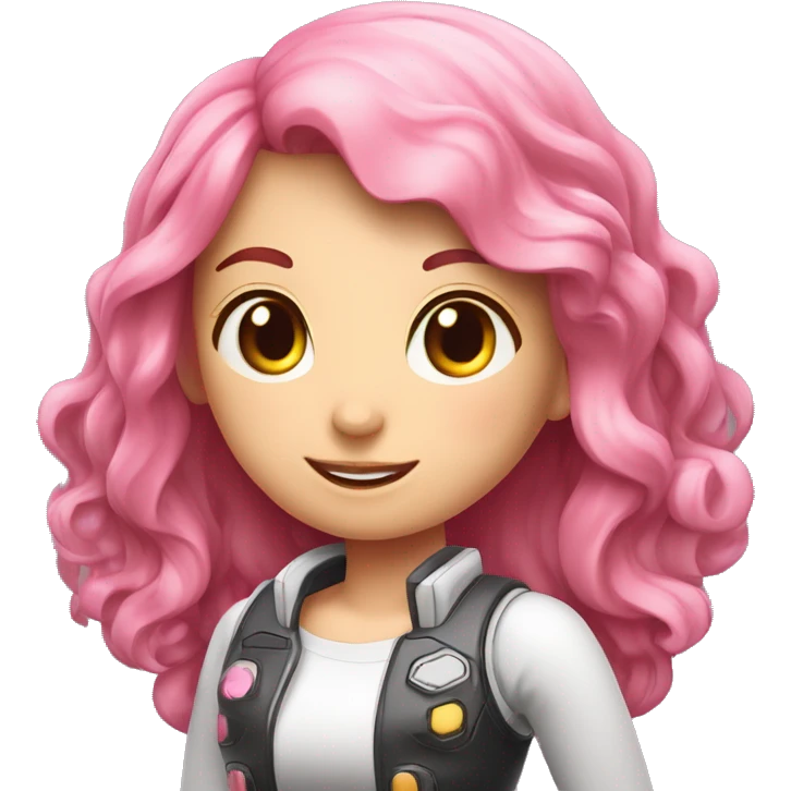 Junge Frau mit rosa-weißen langen Haaren die einen Gaming-Controller hält emoji