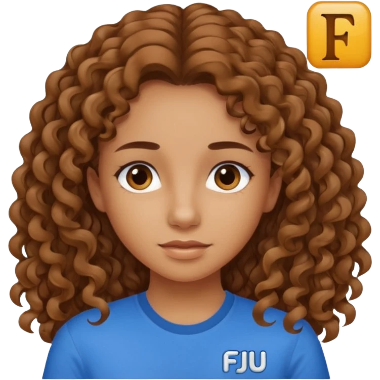 Quero uma menina moreninha com os cabelos longos e cacheados com uma blusa azul e no meio a siga FJU emoji