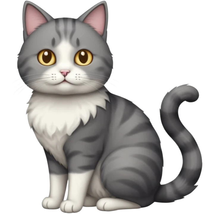 full body dumb looking large short hair dark grey and white cat emoji