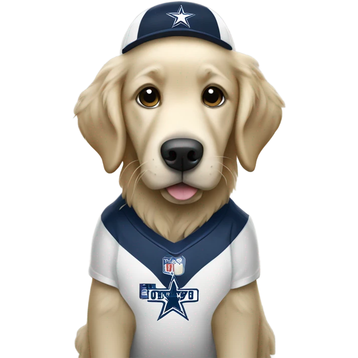 white golden retriever wearing Dallas Cowboy football uniform emoji