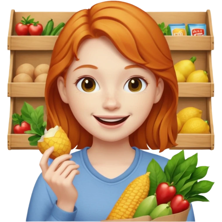 Ginger girl Eating the grocery  emoji
