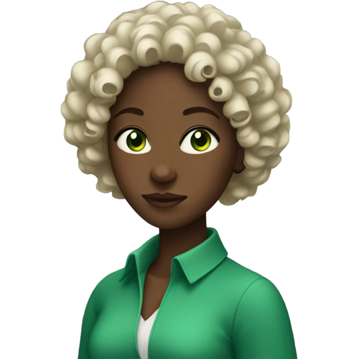 A black lady with green eyes and curly hair emoji
