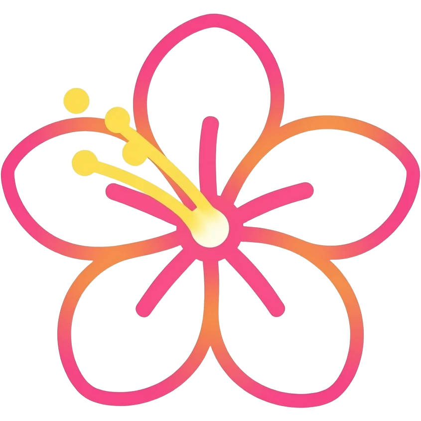 A tropical vibrant neon hot pink and vivid neon yellow floral line art on a transparent background, should be a very playful but minimal design, 16k hd professional quailty, must not be blurry, must be no emoji faces, emoji icons, no human figures  emoji