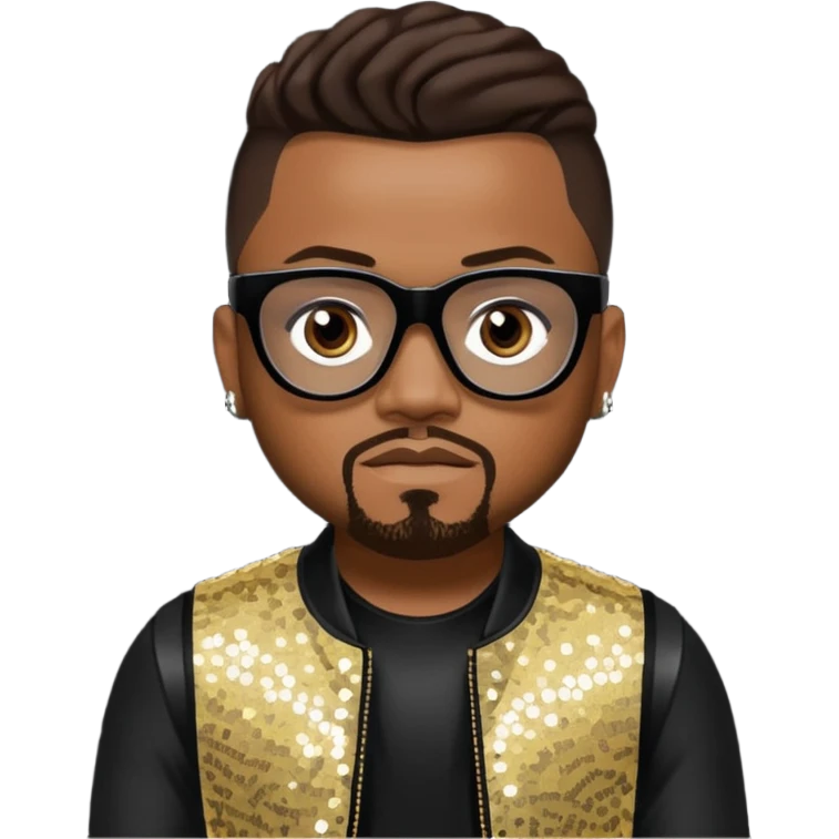 Apl.de.ap from Black Eyed Peas with dark brown hair, black sequin outfit  emoji