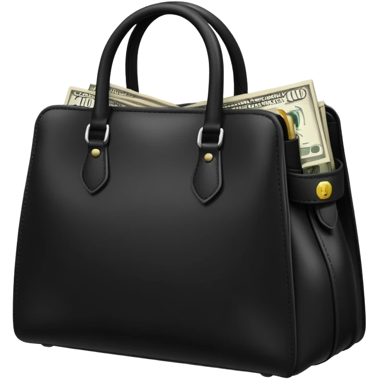 Create a black leather bag with a stack of cash inside in authentic Apple emoji style. emoji
