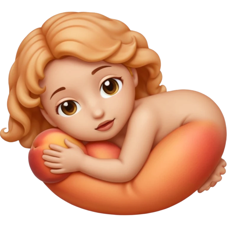 Minimalist fetus emoji in iPhone style — soft rounded features, curled fetal position, peach-toned skin, subtle shading, glossy highlights, no background, emoji proportions emoji