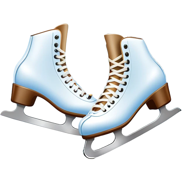 An icon showing In the background, twinkling lights, winter trees, and cheering spectators create a festive atmosphere. a pair of elegant ice skates gliding across a smooth, frozen rink with snowflakes in the air. Transparent background highlights the grace and charm of ice skating. emoji