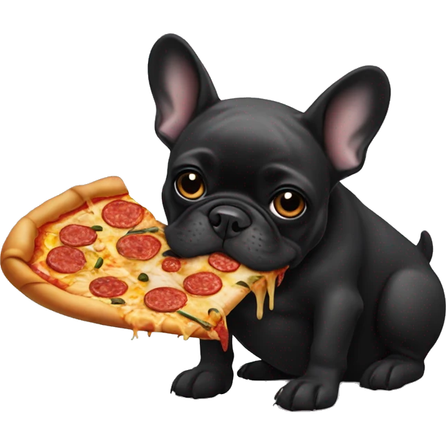 All black French bulldog eating pizza emoji