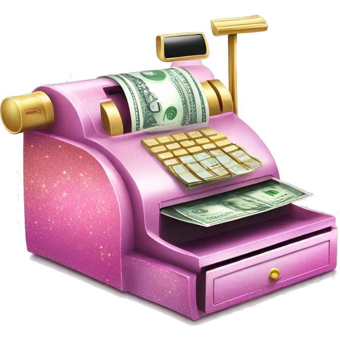 Pink ombré cash register with glitter and money and receipt  emoji