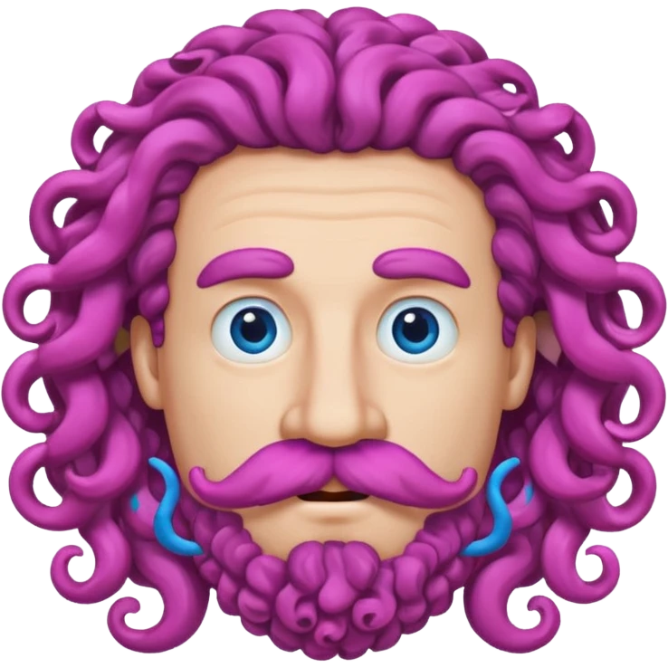man with verycurly long blue hair pink big mustache  emoji
