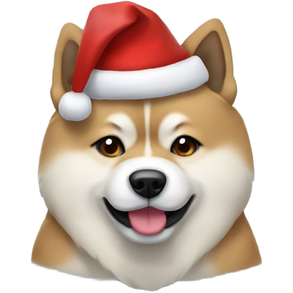 Akita with teddy in his mouth and cute eyes and cute smile with a Christmas hat emoji