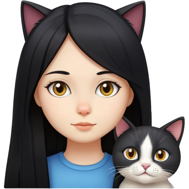 girl with long black  straight hair and cat emoji