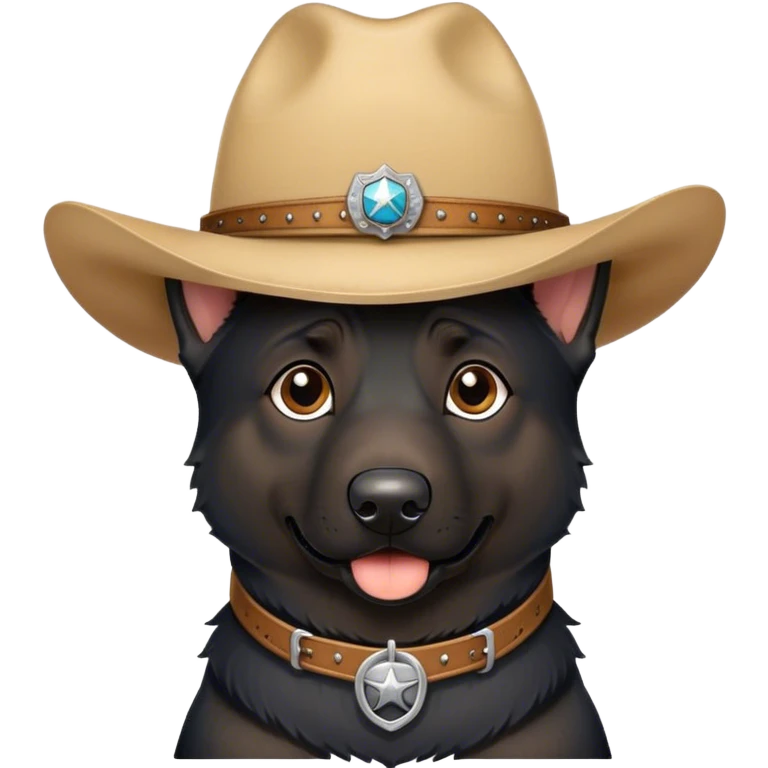 black german shepherd with tan face wearing a cowboy hat emoji