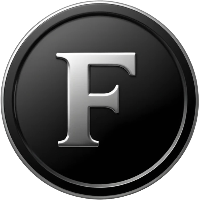 Emoji icon of a black coin with engraved letter F, minimalist style, isolated emoji