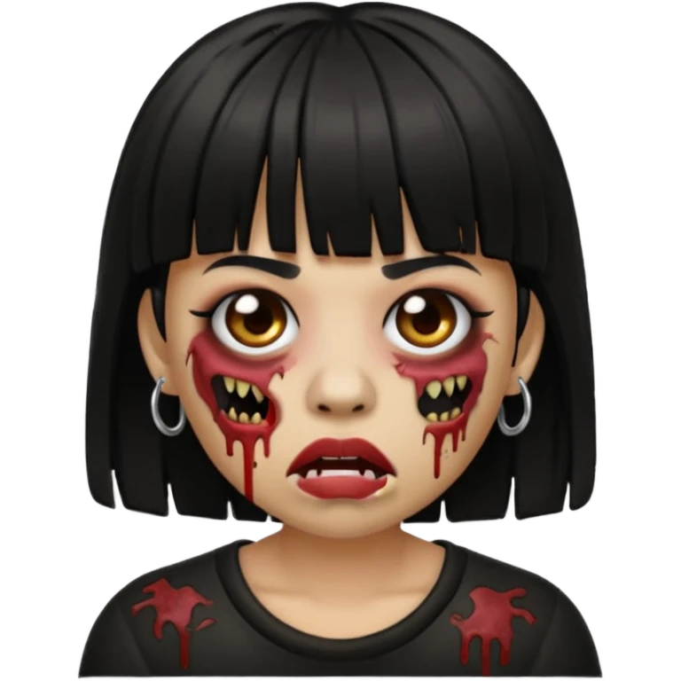 make a zoombie iphone emoji with medium black hair with bangs, piercing in both eyebrow and septum emoji
