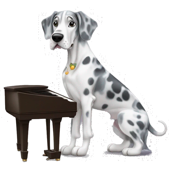 Blue Merle Great Dane playing piano emoji