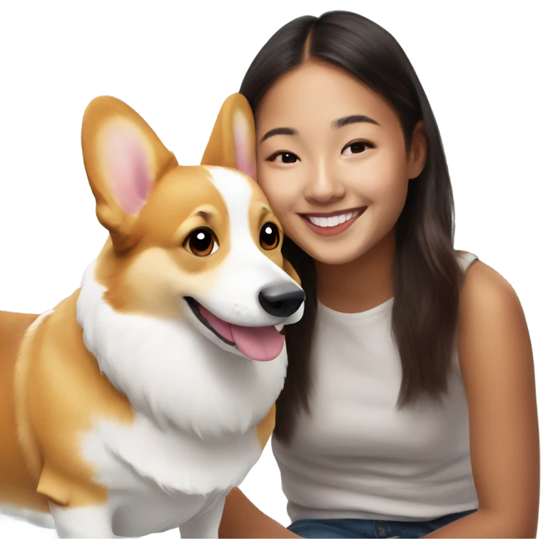 Corgi next to smiling girl emoji