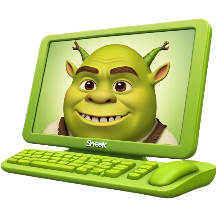 Ordenador con un shrek estilo brainrot emoji