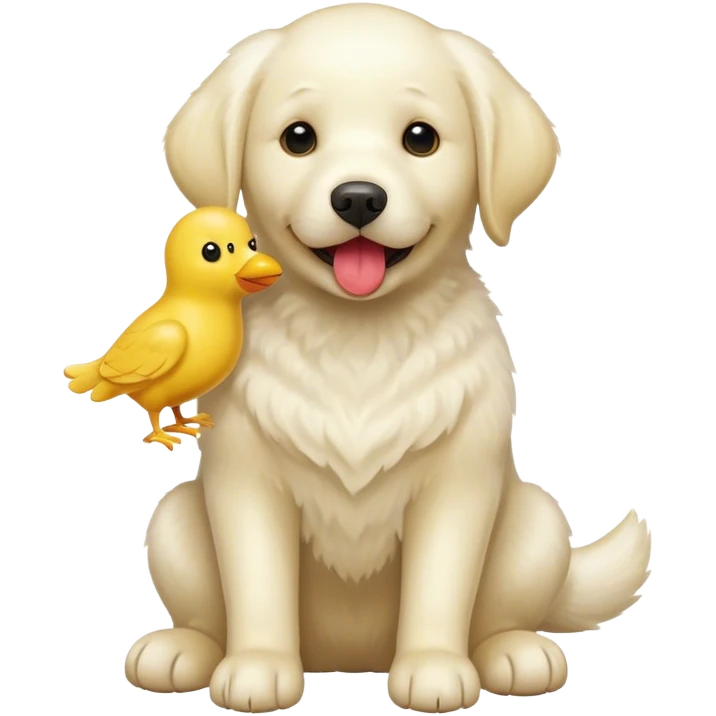 white labrador with yellow chicken toy in mouth emoji
