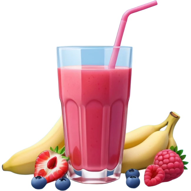 Juice contains: Strawberry Yoghurt, Blueberries, Apple Juice, Raspberries, Banana & Ice. In 3D. Aesthetic emoji