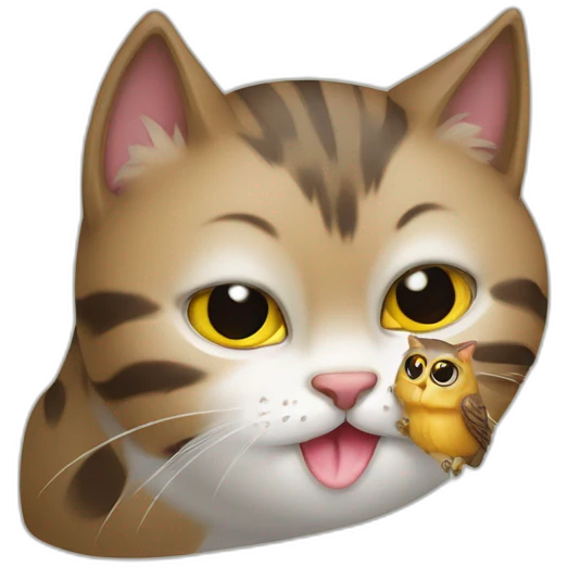 Cat licking small owl’s head emoji