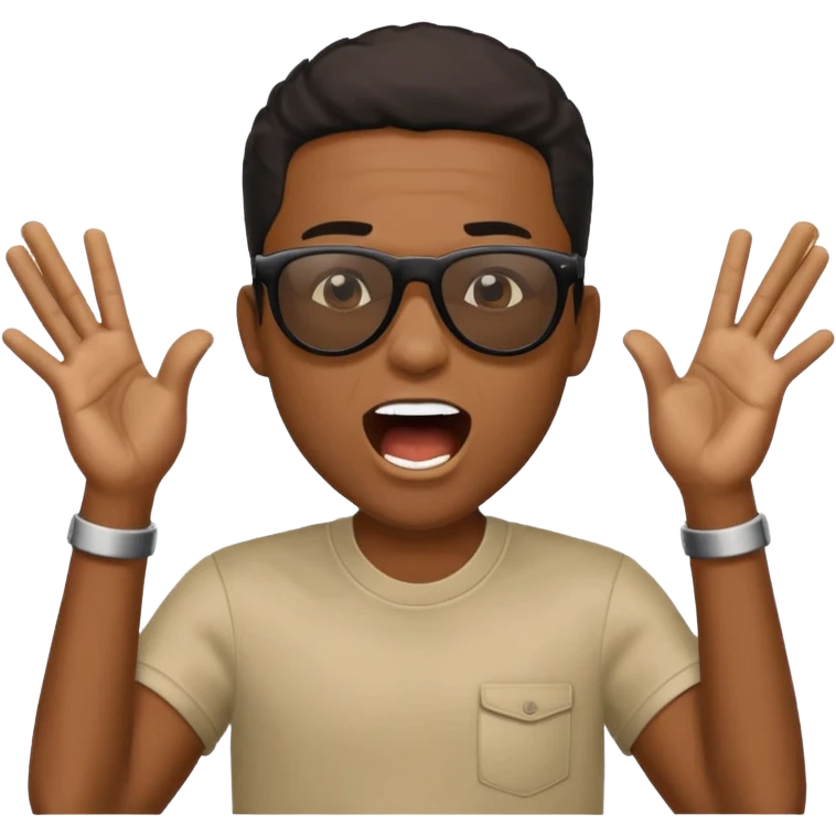 Black man with sunglasses shouting out of hands emoji