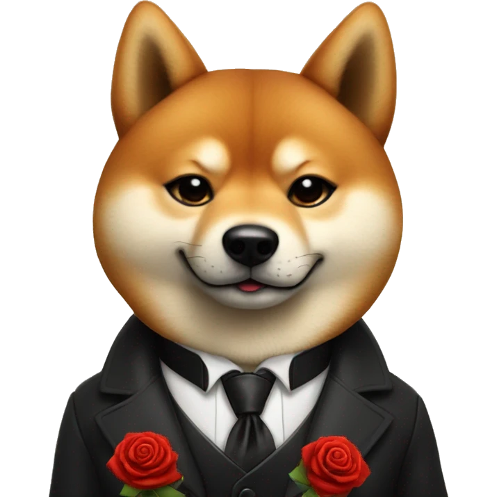 un shiba godfather avec une rose rouge sur le costume qui fait un pouce emoji