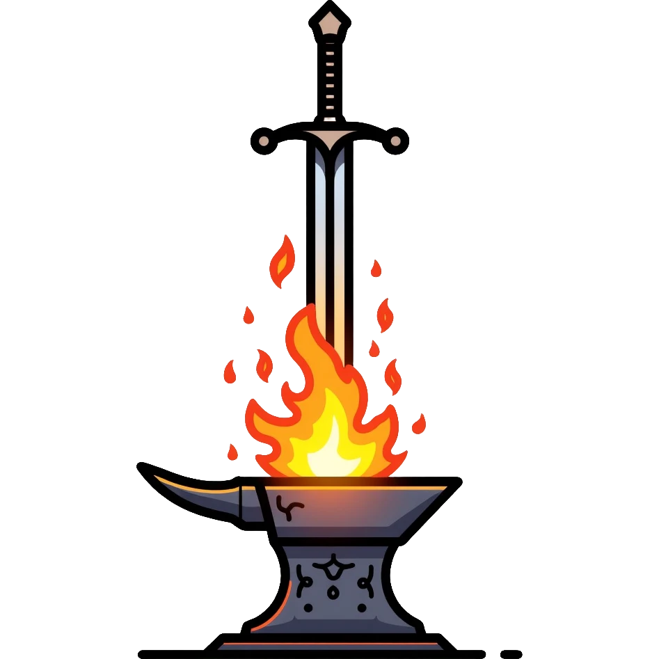 medieval sword being forged, glowing metal on anvil emoji