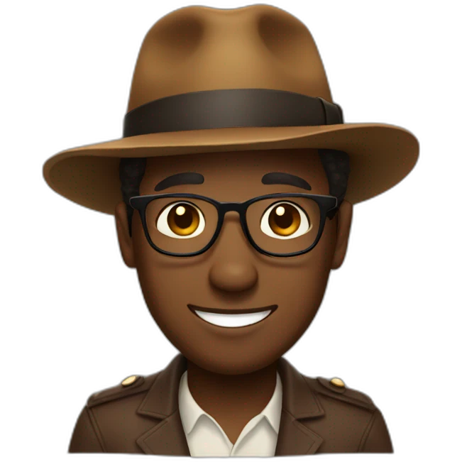 black man with glasses, smiling,wearing a brown porkpie hat  emoji