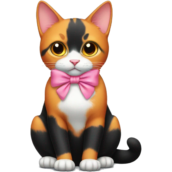 black and orange cat with pink bow sitting emoji