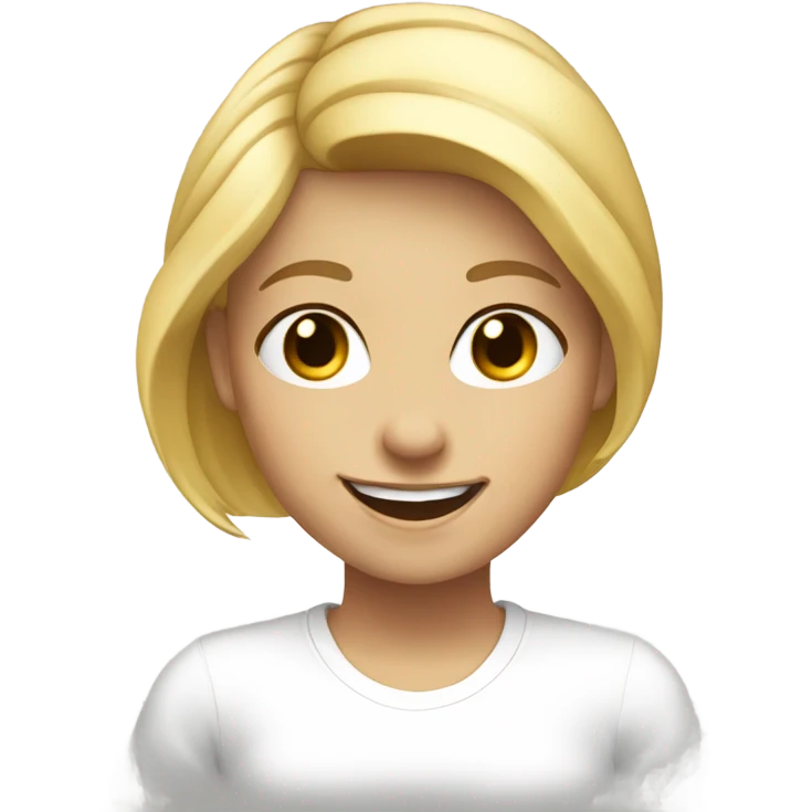 Blonde girl smile in white t-shirt emoji