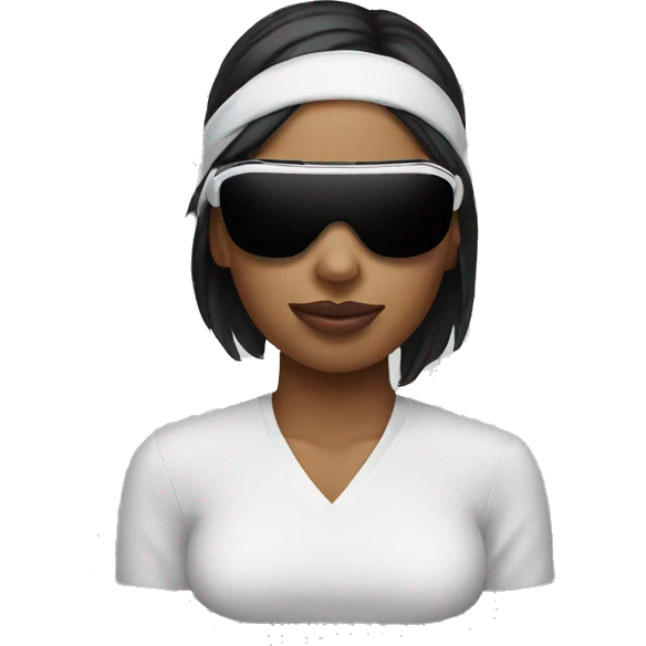 blindfolded woman wearing airpods maz emoji