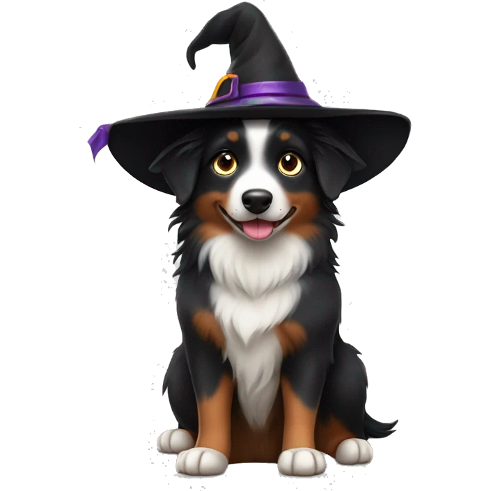 Small black australian shepherd dog witch hat emoji