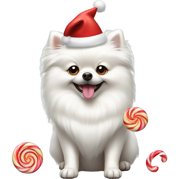 White Pomeranian dog with Christmas candy  emoji